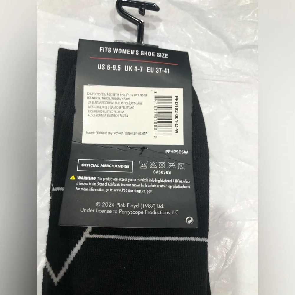 Pink Floyd‎ black dark side of the moon graphic print socks one size new